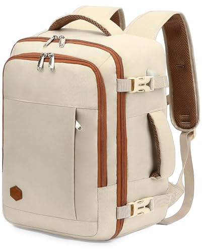 VANKEV Sac à Dos Voyage Cabine Avion 45x36x20 Pour Easyjet 30L Bagage à Main Femme Homme Sous Siege Cabine Sac à Dos Pour Ordinateur Portable 15.6 Pouces Beige