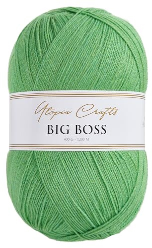 Utopia Crafts Big Boss 400g Hilo Acrílico Punto & Ganchillo – 1200m Ovillo, Lavable Máquina, Certificado Oeko-Tex, para Jerseys, Mantas, Bufandas & Gorros (Verde Hoja)