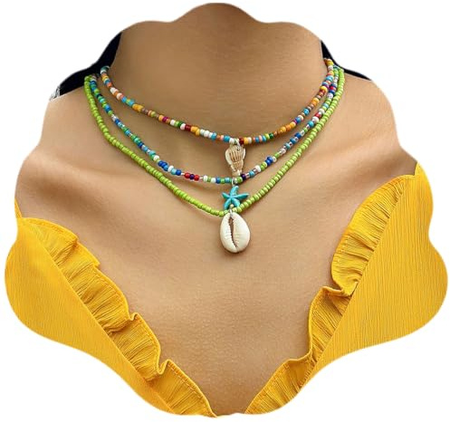 KUMSODE Set di 3 Collana Girocollo In Stile Bohémien, Semplice Ciondolo a Forma di Conchiglia, Per Donne e Ragazze