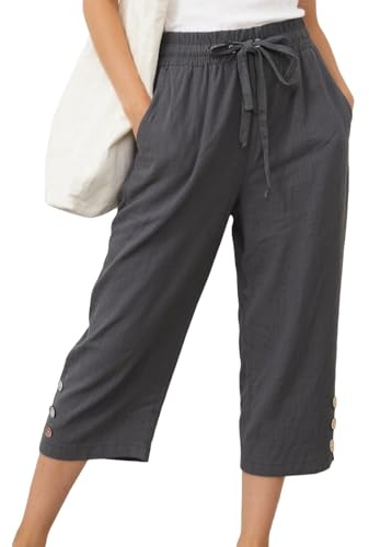 newhsy Pantalon court 3/4 pour femme avec poches - Taille élastique - Pantalon capri fuselé pour femme, décontracté, travail, vacances, gris, L
