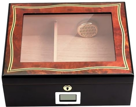 ZZlei2yu-12 Caja de Viaje Caja de cigarros con Pantalla de Madera, humidificador de cigarros, Caja humidificadora portátil de Gran Capacidad sellada de Cedro con higrómetro Digital Humidor de Viaje