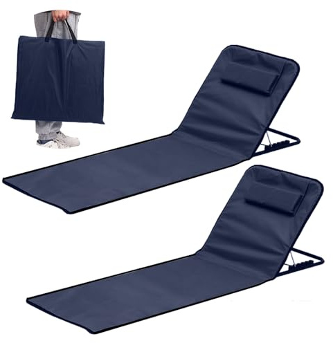 2 Stück Strandliege Klappbar Leicht,Tragbare Liege Strand,Strandmatte mit Rückenlehne Verstellbar,Sonnenmatte Klappbar mit Tragetasche und Praktisches Staufach,für Strand,Pool,Garten & Terrasse