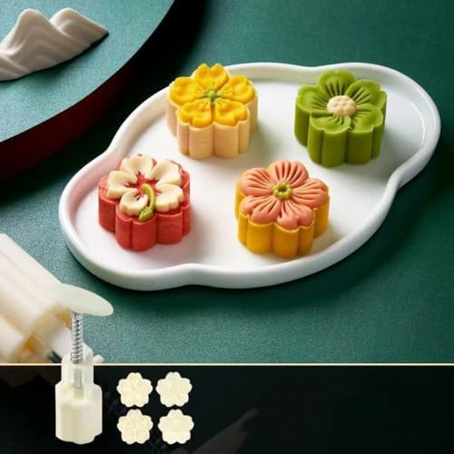 Mooncake - Molde de 50 g, moldes para tartas de luna con sellos de prensa de pastel de luna, flores 3D, juego de prensa de galletas, para fondant, postre, cupcakes