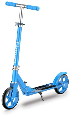 FOXSPORT - Monopatín para Adolescentes y Adultos Plegable de Hierro, Manillar Ajustable de 3 Niveles, Grandes Ruedas, Soporte Máximo 120kg (Azul)
