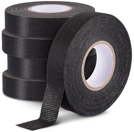 YEENAIV 5 Rolls Adhesive Fabric Cloth Tape, Wiring Harness Cloth Tape Electrical Tapes Insulation Tapes, Reduce Noise Heat Resistant Insulation Black 19MM X 15M