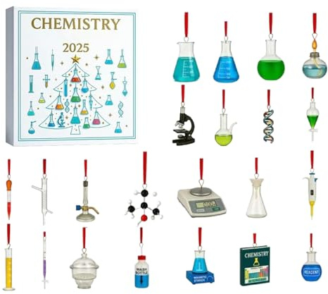 Calendario 'Avvento chimico 2025, ciondoli da appendere a tema scienza 2D, calendario natalizio 24 giorni, per insegnanti, studenti e amanti della scienza