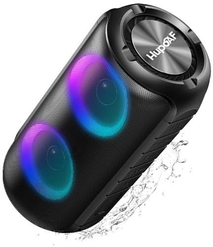 Hupoaf Bluetooth Speaker, 2026 3D-Stereo Bass Portable Speakers Wireless Bluetooth with Colourful RGB Lights, 52 mm Diameter Dual Speakers IPX7 Waterproof for Home/Party/Beach/Travel/Gift