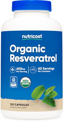 Nutricost Organic Resveratrol (600mg) 120 Capsules - USDA Organic, CCOF Certified, Vegan, GMO-Free, Gluten-Free, 60 Servings