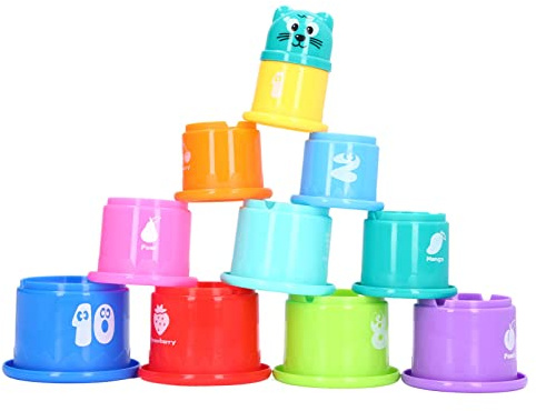 Gobelets empilables Jouet numéros Fruits Apprentissage éducatif Baignoire empilable Tasse Jouet pour bébé Bain récréation 10 gobelets en Plastique colorés