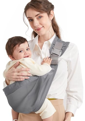 Fascia Porta Bebe, Marsupio Neonato Mumgaroo, Fascia Neonato Multifunzionale On the Go,Marsupio Neonato 0-36 mesi, Tutte le Stagioni, Fino a 15kg, Grigio