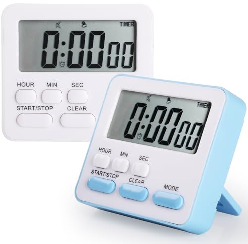 Simpeak 2-Pack Multi-Function Digital Kitchen Timers for Cooking with Clock & Memory Function, Strong Magnet & Kickstand Timers for Classroom, Office, Gym, Reliable Backside Support & Hanging Lanyard