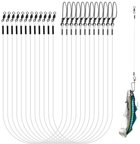 SIXHAOBU 12Pcs Fluorocarbon Leader Line, Fluorocarbon Leaders with Swivel Snap Kit High Strength Fishing Leader Line for Saltwater Freshwater 35LB