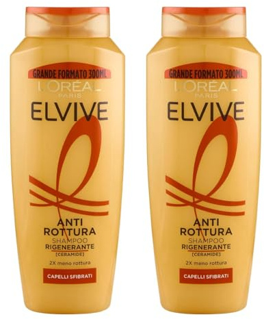 L'Oréal Paris Elvive Shampoo Rigenerante Anti Rottura con Ceramide, per Capelli Sfibrati e Danneggiati, 300 ml (2)