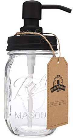 Jarmazing Products Classic Farmhouse Mason Jar Soap Dispenser - Black - With 16 Ounce Ball Mason Jar