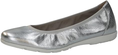 CAPRICE Damen Ballerinas aus Leder Flach, Silber (Silver Metal.), 37 EU