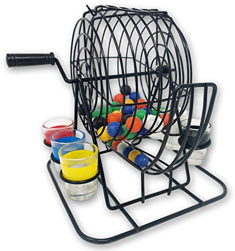 EKNA Bingo con manovella, 6 bicchierini da liquore, 48 palline, accessorio per feste per adulti