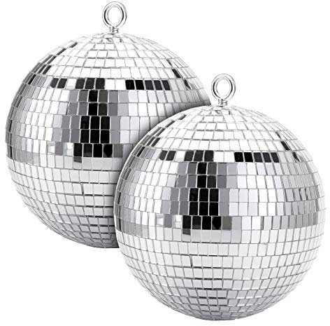 Suwimut 2 Pack Mirror Disco Ball, 18 cm / 7 Inch Cool and Fun Large Silver Hanging Disco Ball with Hanging Ring, Reflects Light, Home Bands Decorations, Party, Wedding, Birthday, New Year Decorations