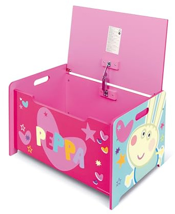 ARDITEX Peppa Pig Wooden Toy Chest and Children's Bench to Sit on, Large Storage, Lid with Safety Lock, Easy to Assemble and Move, 62.5 x 40 x 37 cm, Pink
