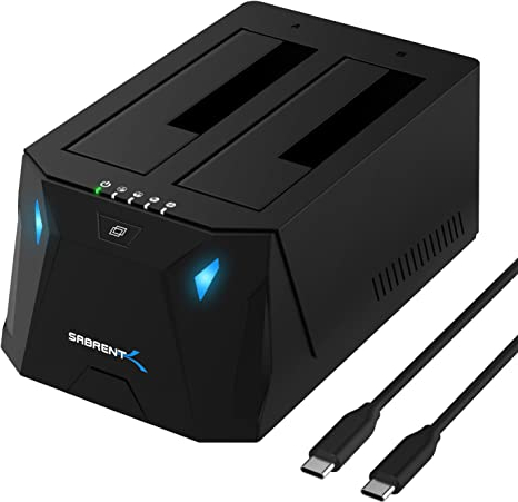 SABRENT Hard Drive Docking Station, 2 Bay SSD HDD 2.5 3.5 Inch SATA USB C Dock, External SSD Enclosure, Power Adapter, Offline Cloning, LED Indicator, Tool-Free, USB-C Cables Included (EC-CH2B)