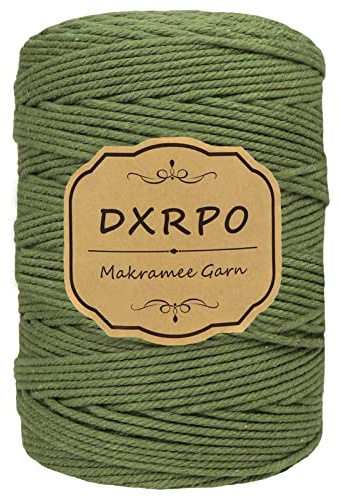 DXRPO Macrame Corda 3 mm x 300 m, macramè Filo Naturale, Macrame Corda per Appendiabiti per Fiori in Macrame, Home Decor Camera da Letto e Decorazioni Nuziali(Verde Oliva)