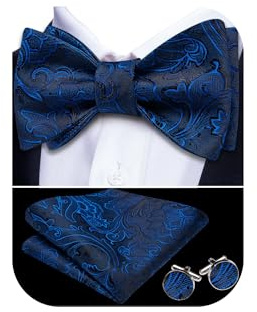 YOHOWA Bow Ties for Men Paisley Self Tie Bowtie Pocket Square Cufflinks Set Classic Woven Formal Wedding Tuxedo Party