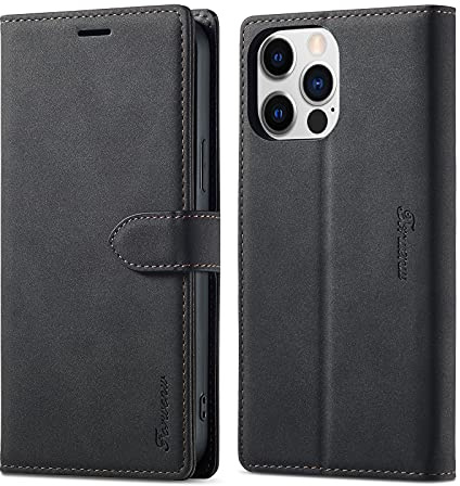 LOLFZ Wallet Case for iPhone 14 Pro Max, Premium Leather Case Card Holder Kickstand Magnetic Closure Flip Case Cover for iPhone 14 Pro Max - Black