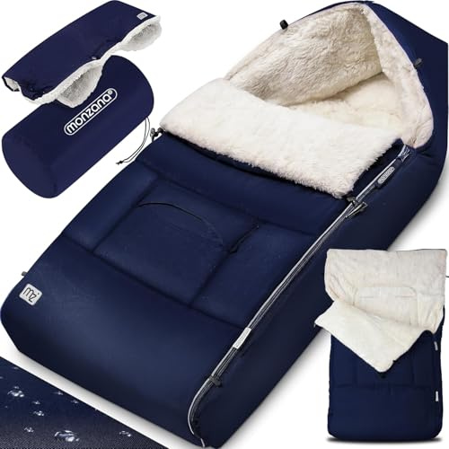 MONZANA® Buggy Pram Liner Footmuff for Stroller with Hand Warmer Navy Blue | Universal Fleece Lined pushchair accessories cosy toes for pram insert Buggy Seat Foot Muff Cosytoes Toddler Blanket Mittens