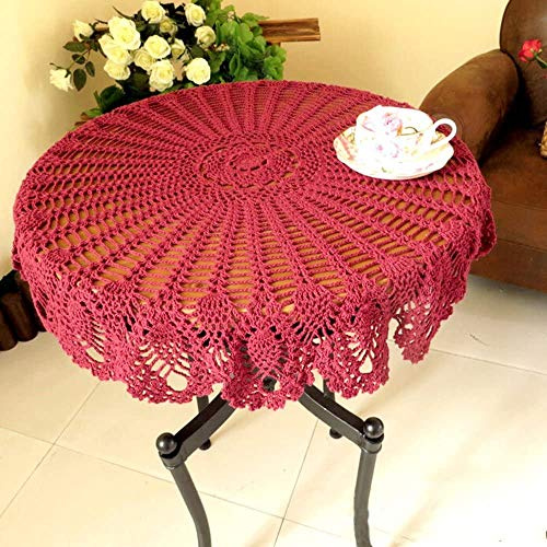 BMIDRUT Centrini rotondi in pizzo all'uncinetto, in stile vintage, 90 cm, colore rosso, fatti a mano, per matrimoni, casa, feste, colore rosso