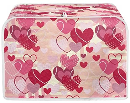 JEOCODY Toaster Cover Hearts Print Valentines Day Decor 4 Slice Bread Oven Dustproof Cover,Waterproof Kitchen Small Appliance Broiler Organizer Bag, Four Slice (JE-P58-1)