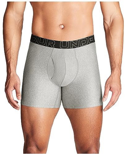 Under Armour Herren Performance Tech Boxerjock Slip, 15,2 cm Innennaht, Ganztägiger Komfort und Weich Retroshorts, Steel Heather-Core 3er-Pack, L