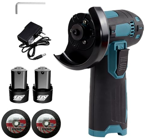 Mulcort Kit de amoladora angular de cepillo inalámbrico de 12 V, disco de molienda de 3 pulgadas/76 mm, herramienta ligera con 2 baterías de iones de litio de 1300 mAh y cargador