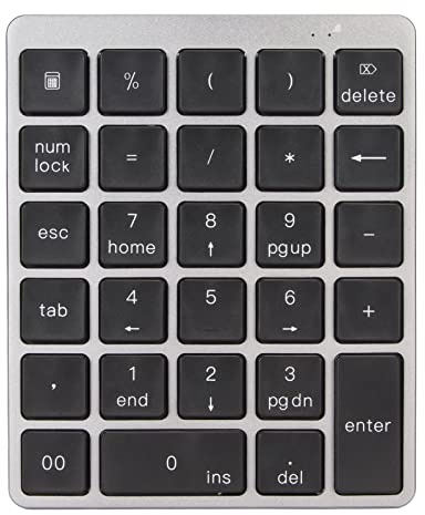 Vikye Tastierino Numerico Bluetooth, Tastierino Numerico 28 Tasti Mini Tastierino Numerico Portatile Ultra Sottile Cablato, Tastierino Numerico Esterno in Lega di Alluminio (Grigio Scuro)