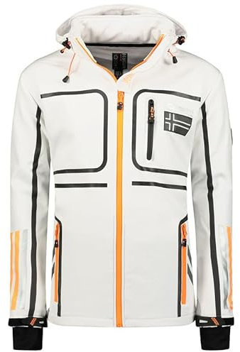 Geographical Norway Romano Men - Softshelljackor för män vattentät utomhushuva UK - Vindtäta regnrockar män - aktiviteter vandring skidåkning höst vinter vår, Vitt, S