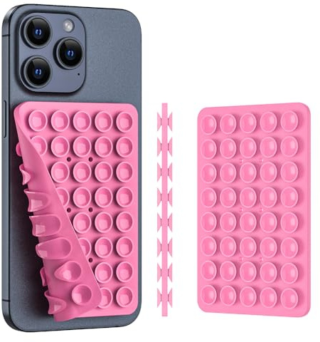 Silikonfodral med sugpropp (kompatibel iPhone och Android mobiltelefonfodral, handsfree telefontillbehörshållare för selfies och videor) fidgetleksak gåva rosa