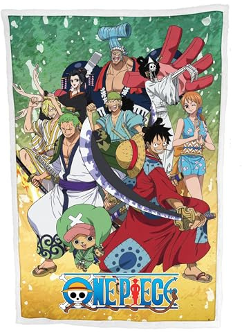 Hômadict One Piece Sherpa pläd 100 x 150 cm – fleecefilt för mangafans – Wano – varm, mjuk, hög kvalitet – bekväm – officiell licens