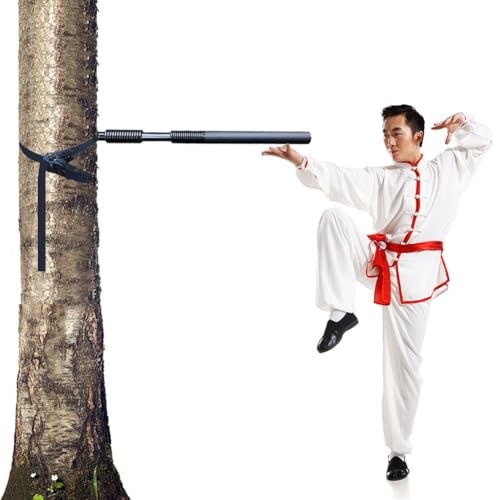 DYK&NX Wing Chun Wooden Dummy, Outdoor bundled Tai Chi Stick, Portable Martial Arts Dummies, Double spring push hand kung fu training, 3 piece set, for Tree Or Hard Object (Color : 1 Spring Hand)