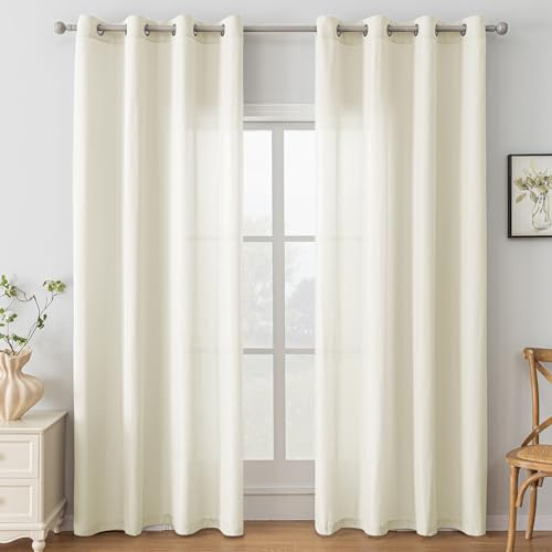 Ystyle Tende per Interni con Anelli 2 Pezzi, 140x245 CM, Beige | Tende Camera da Letto Soggiorno, Tende Moderne per Salotto Casa Finestra, Tenda Trasparenti Voile Semi Eleganti