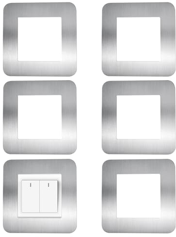5 Pcs Light Switch Cover Plates, Silver Light Switch Surround Self Adhesive Surround Single Light Switch Covers, Square Switch Sticker Covers for Home Wall Switch Socket Decoration (8.6 cm * 8.6 cm)