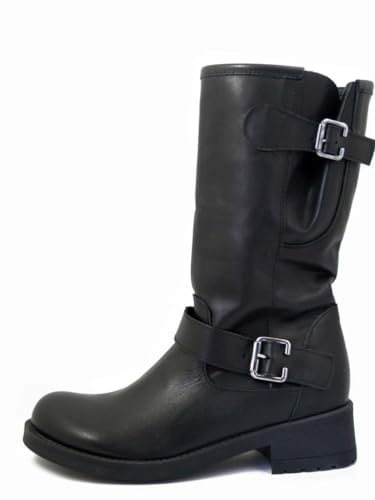 OSVALDO PERICOLI Stivali Donna Biker in Pelle Nero, Tacco Basso, Suola Antiscivolo, 300N