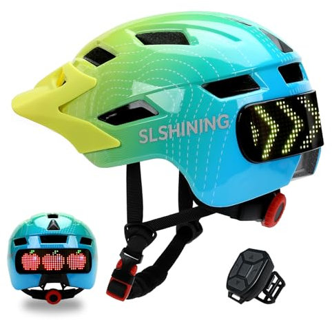 Fahrradhelm Kinder Jungen Mädchen LED Licht Anzeige mit Abbiegesignale, Helm Kinder mit Wireless Controller, EPS Liner | Abnehmbare Sonnenblende | Einstellbare | Leichte Kinderhelm
