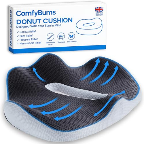 ComfyBums Hemorrhoid Donut Cushion For Coccyx, Tailbone, Piles Pressure Relief - Memory Foam Pillow For Office Chair Seat Ring Cushions - Targets Sores & Discomfort Relief - Made For You