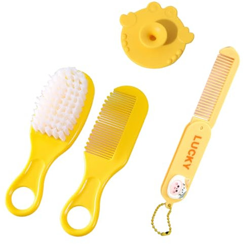 4 Stück Milchschorf Kamm, Babybürste Milchschorf Baby Entfernen Baby Haarbürste Baby Bürste Haarbürste Baby Baby Kamm Kopfgneis Entfernen Baby Geeignet für Neugeborene zur Massage der Kopfhaut(Gelb)