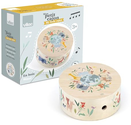 VILAC - Tambour cajón Les Animaux du Monde - Sarah Betz - Jouet Musicale - 1 Tambour cajón en Bois - Jeux d'Eveil pour Enfant en Bois - Jouet pour Enfant Dès 3 Ans - 7113