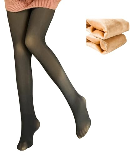 Medias térmicas para niña, 200 g, térmicas forradas, para niños, cálidas y cálidas, negras, transparentes, con pie, Negro , 9-12 años