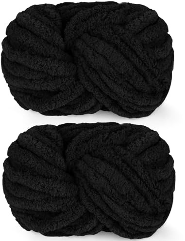 Reessy Chunky Yarn for Hand Knitting, 2×250g Super Chunky Wool Yarn-Black | Soft Thick Wool Jumbo Yarn for Crocheting, Fluffy Plush Blanket Yarn for Knitting Blanket Pet Bed Mats Sofa Mats