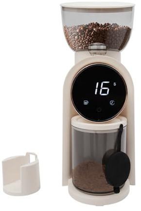 TONFEION Macinacaffè elettrico, macinacaffè conico, 25 livelli di macinazione chicchi di caffè (bianco crema)