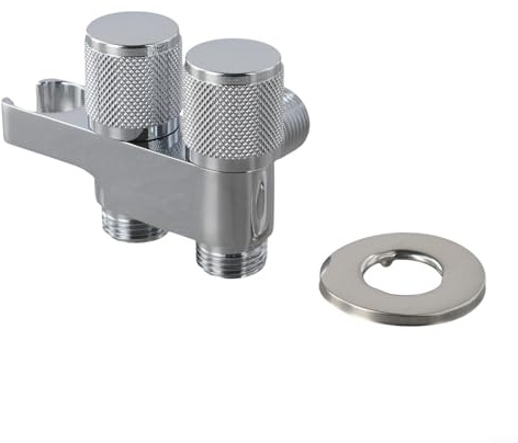 Válvula de ángulo de doble salida de aleación de zinc con conexión estándar G1/2 para aplicaciones de fontanería de baño, cocina (cromo)
