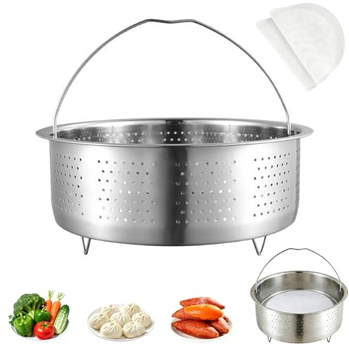 HuaCommerce Vaporera de acero inoxidable 304 para ollas, 17,5 cm, ideal como colador para ollas y ollas a presión, para cocinar al vapor de verduras, frutas, huevos (plateado)