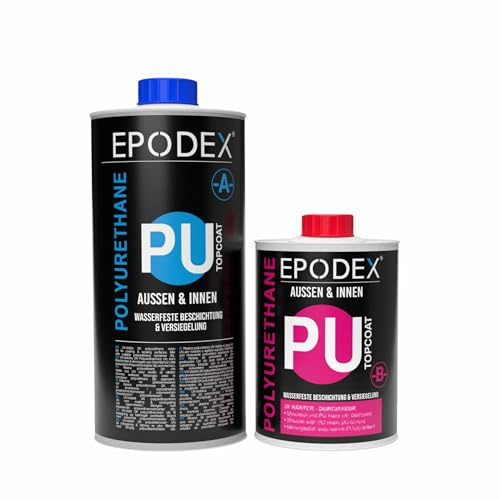EPODEX 2K PU Topcoat, Polyurethan Beschichtung für Innen & Außen, klarer Polyurethan Lack, UV-beständig, wasserdicht, matt, 7m² für 2 Anstriche - 1.5kg