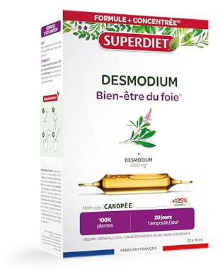 SUPERDIET – DESMODIUM 3000 MG – Bien-être du foie – Fabrication française – 20 ampoules de 10 ml